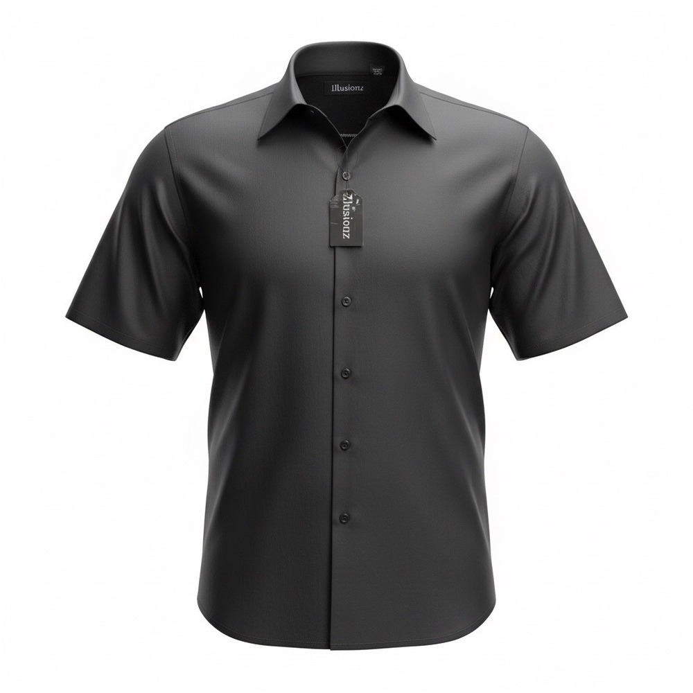 Vintage Y2K Illusionz Black Short‎ Sleeve Button Up Shirt Men's 3XL